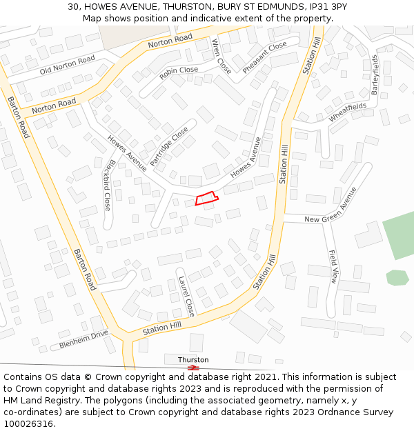 30, HOWES AVENUE, THURSTON, BURY ST EDMUNDS, IP31 3PY: Location map and indicative extent of plot