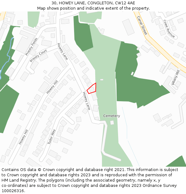 30, HOWEY LANE, CONGLETON, CW12 4AE: Location map and indicative extent of plot