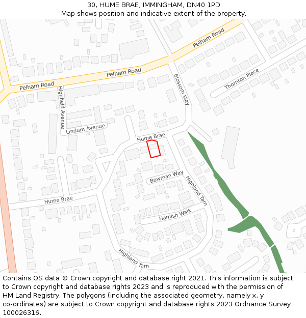 30, HUME BRAE, IMMINGHAM, DN40 1PD: Location map and indicative extent of plot