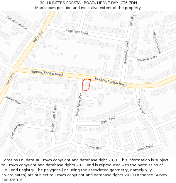 30, HUNTERS FORSTAL ROAD, HERNE BAY, CT6 7DN: Location map and indicative extent of plot