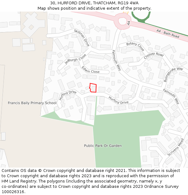 30, HURFORD DRIVE, THATCHAM, RG19 4WA: Location map and indicative extent of plot