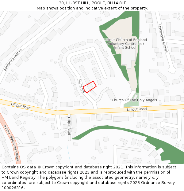 30, HURST HILL, POOLE, BH14 8LF: Location map and indicative extent of plot