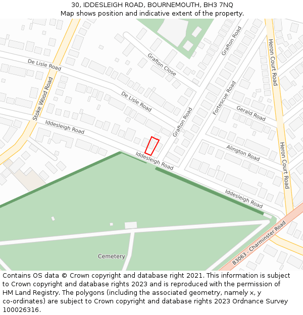 30, IDDESLEIGH ROAD, BOURNEMOUTH, BH3 7NQ: Location map and indicative extent of plot