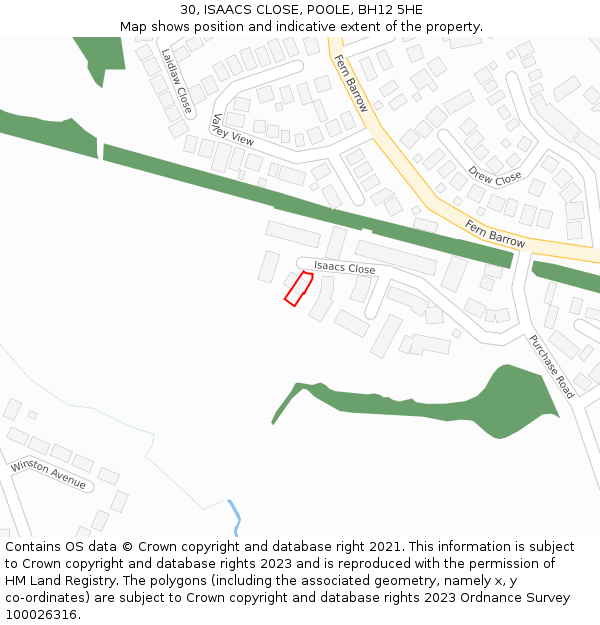 30, ISAACS CLOSE, POOLE, BH12 5HE: Location map and indicative extent of plot