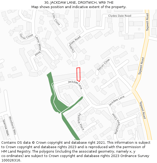 30, JACKDAW LANE, DROITWICH, WR9 7HE: Location map and indicative extent of plot