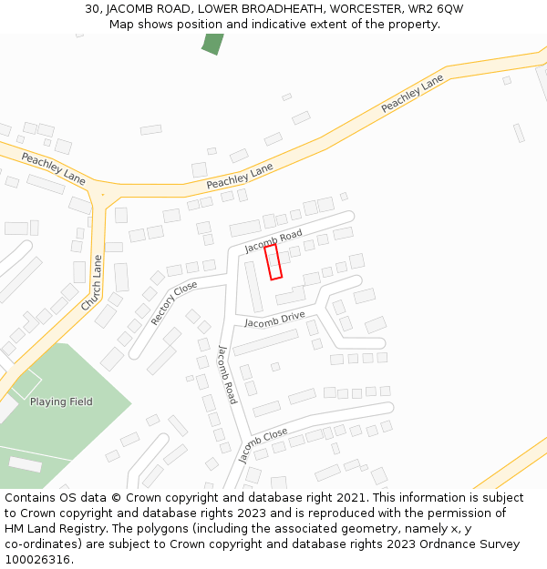 30, JACOMB ROAD, LOWER BROADHEATH, WORCESTER, WR2 6QW: Location map and indicative extent of plot