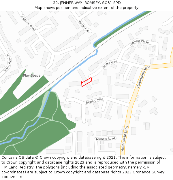 30, JENNER WAY, ROMSEY, SO51 8PD: Location map and indicative extent of plot