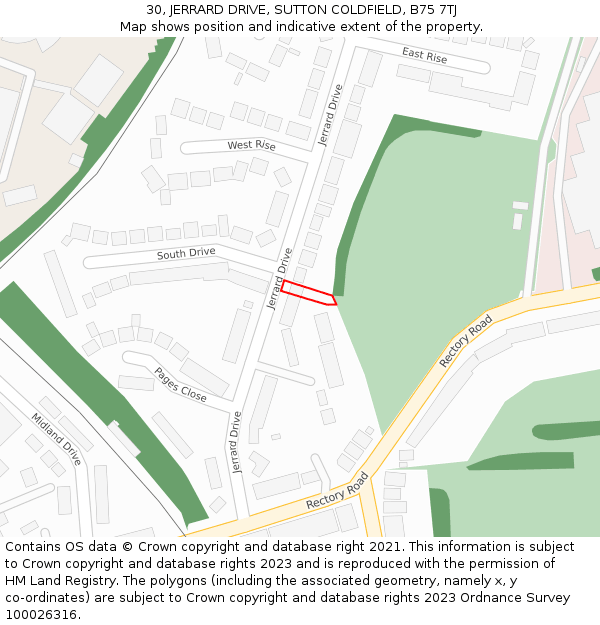 30, JERRARD DRIVE, SUTTON COLDFIELD, B75 7TJ: Location map and indicative extent of plot
