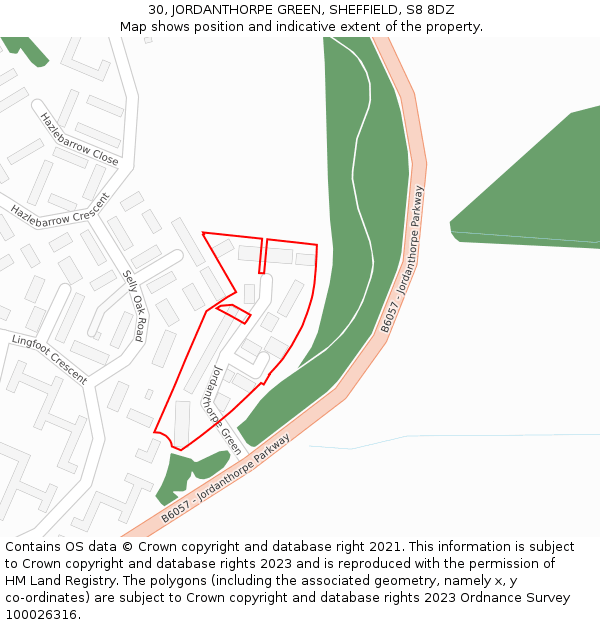 30, JORDANTHORPE GREEN, SHEFFIELD, S8 8DZ: Location map and indicative extent of plot