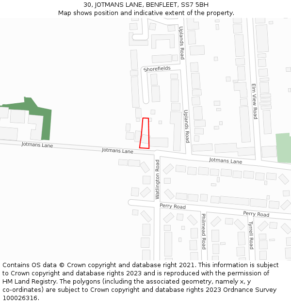 30, JOTMANS LANE, BENFLEET, SS7 5BH: Location map and indicative extent of plot