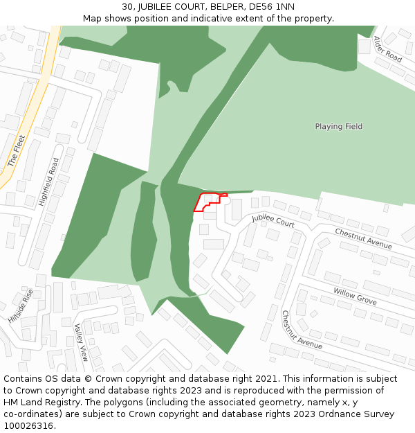 30, JUBILEE COURT, BELPER, DE56 1NN: Location map and indicative extent of plot