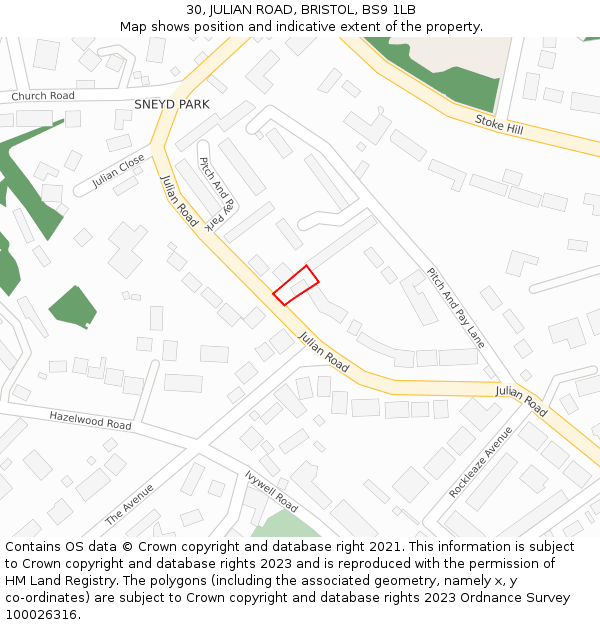 30, JULIAN ROAD, BRISTOL, BS9 1LB: Location map and indicative extent of plot