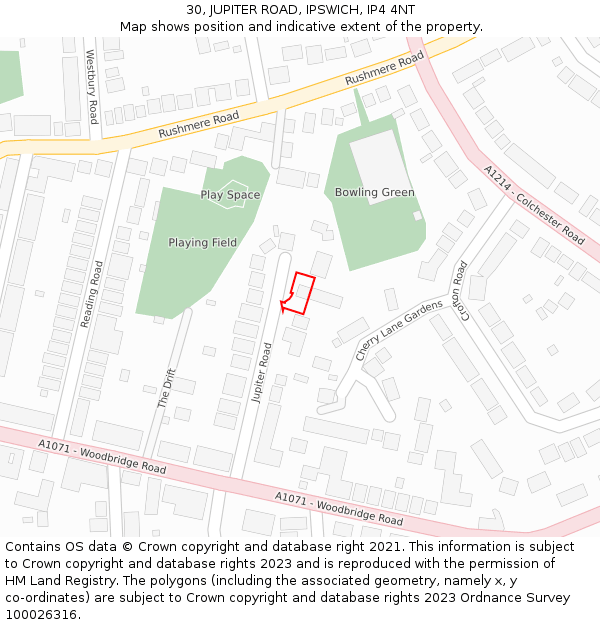 30, JUPITER ROAD, IPSWICH, IP4 4NT: Location map and indicative extent of plot