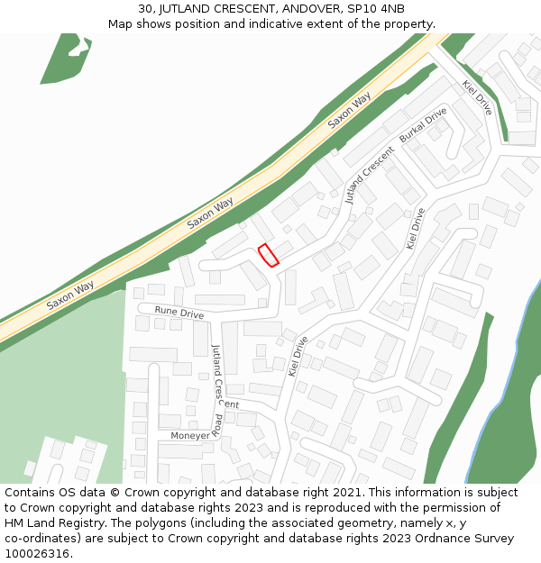30, JUTLAND CRESCENT, ANDOVER, SP10 4NB: Location map and indicative extent of plot