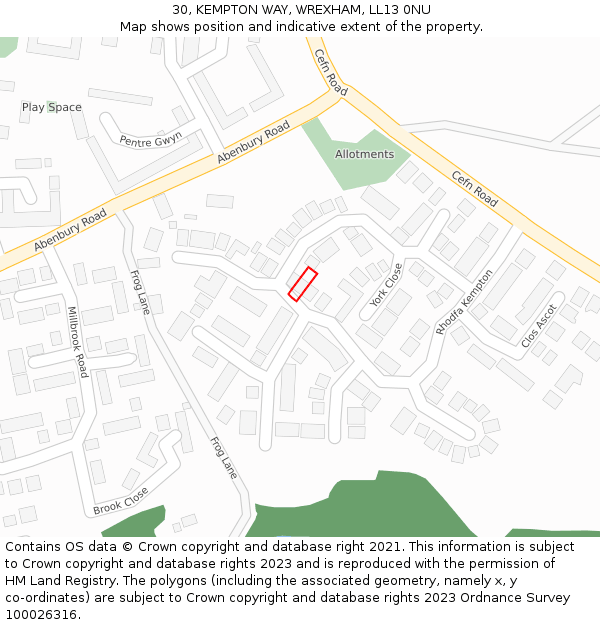 30, KEMPTON WAY, WREXHAM, LL13 0NU: Location map and indicative extent of plot