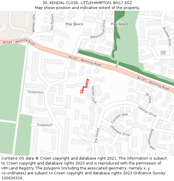 30, KENDAL CLOSE, LITTLEHAMPTON, BN17 6SZ: Location map and indicative extent of plot