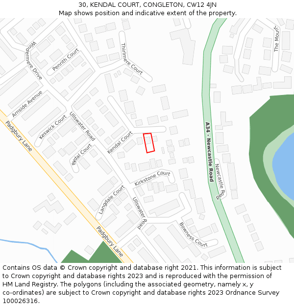 30, KENDAL COURT, CONGLETON, CW12 4JN: Location map and indicative extent of plot