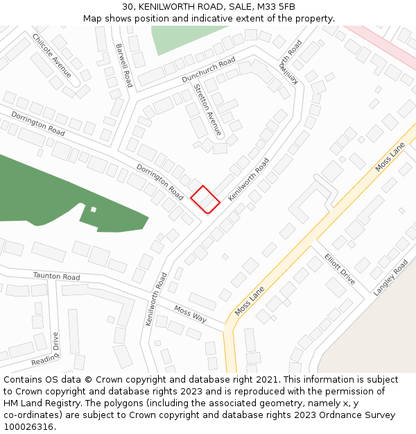 30, KENILWORTH ROAD, SALE, M33 5FB: Location map and indicative extent of plot