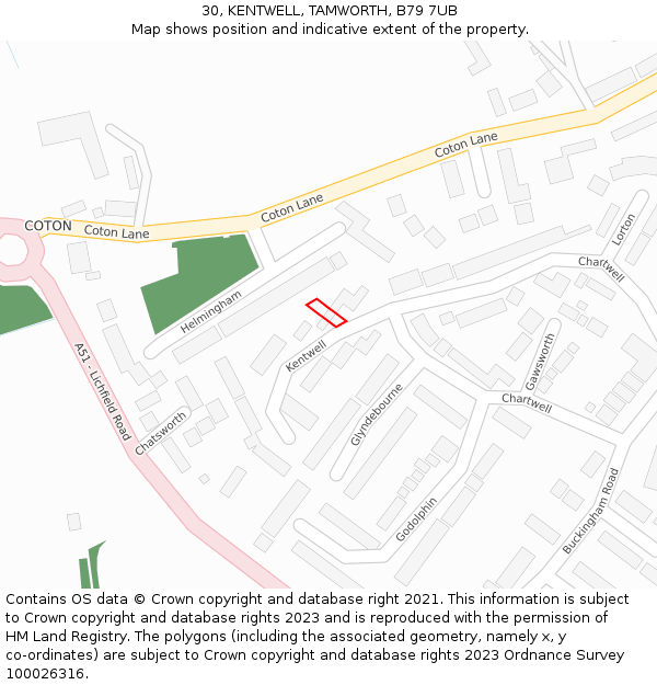 30, KENTWELL, TAMWORTH, B79 7UB: Location map and indicative extent of plot