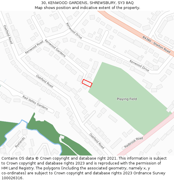 30, KENWOOD GARDENS, SHREWSBURY, SY3 8AQ: Location map and indicative extent of plot