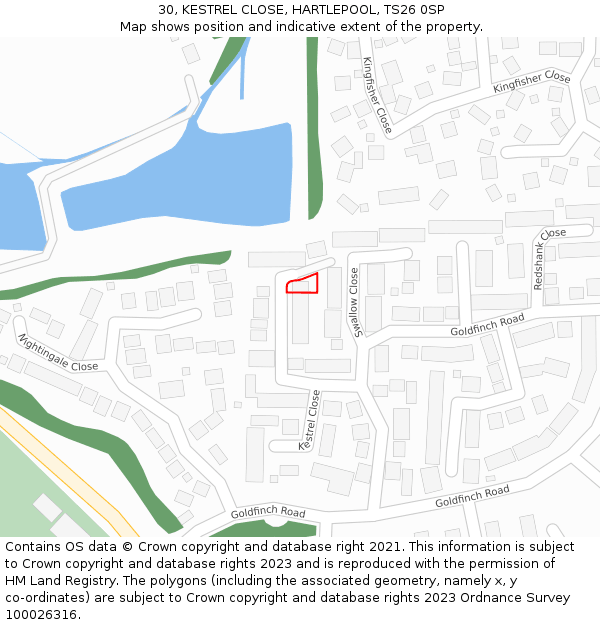 30, KESTREL CLOSE, HARTLEPOOL, TS26 0SP: Location map and indicative extent of plot