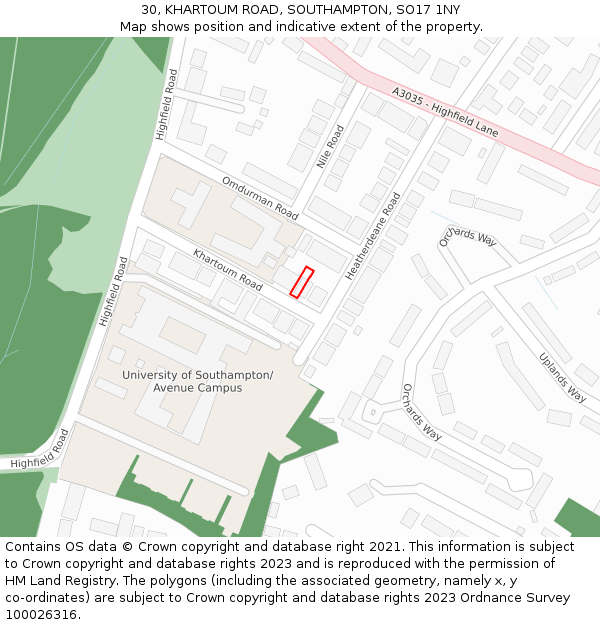 30, KHARTOUM ROAD, SOUTHAMPTON, SO17 1NY: Location map and indicative extent of plot