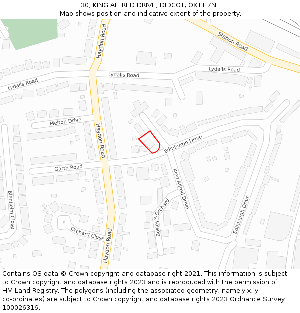 30, KING ALFRED DRIVE, DIDCOT, OX11 7NT: Location map and indicative extent of plot