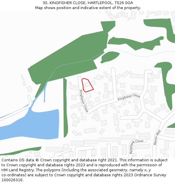 30, KINGFISHER CLOSE, HARTLEPOOL, TS26 0GA: Location map and indicative extent of plot