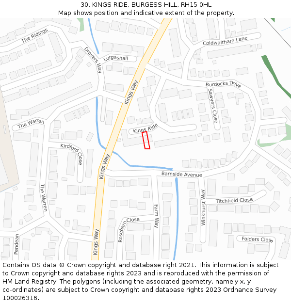 30, KINGS RIDE, BURGESS HILL, RH15 0HL: Location map and indicative extent of plot