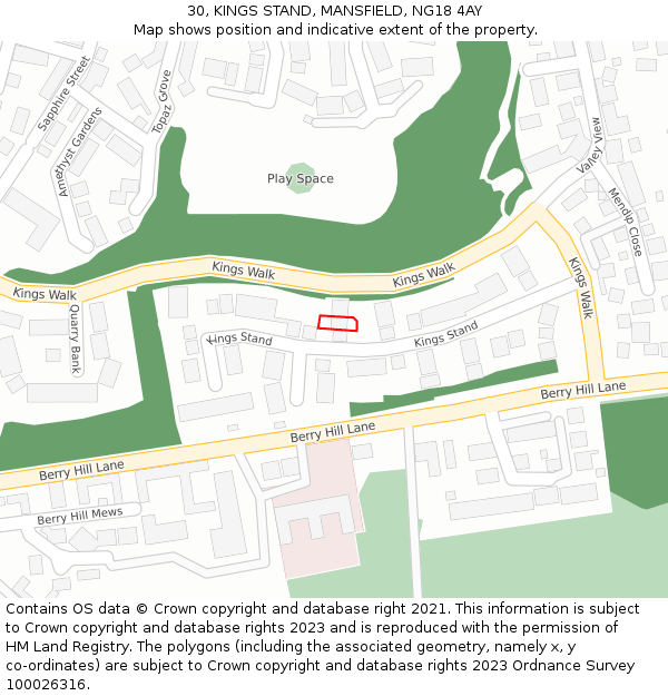 30, KINGS STAND, MANSFIELD, NG18 4AY: Location map and indicative extent of plot