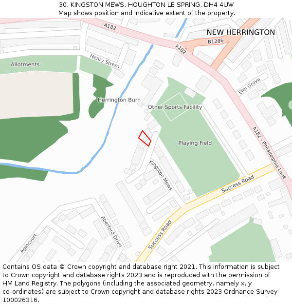 30, KINGSTON MEWS, HOUGHTON LE SPRING, DH4 4UW: Location map and indicative extent of plot