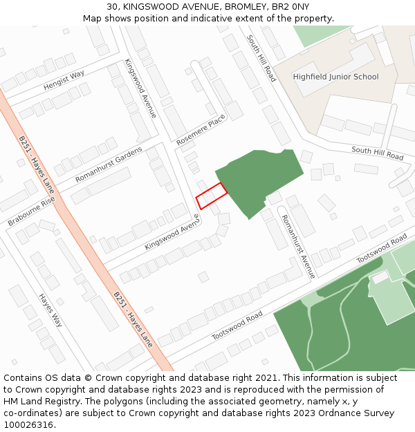 30, KINGSWOOD AVENUE, BROMLEY, BR2 0NY: Location map and indicative extent of plot