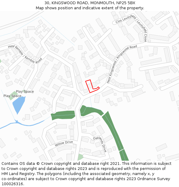 30, KINGSWOOD ROAD, MONMOUTH, NP25 5BX: Location map and indicative extent of plot