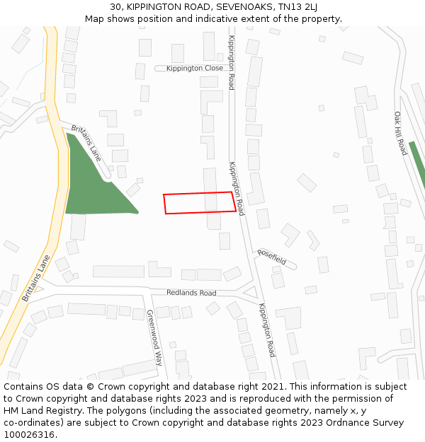 30, KIPPINGTON ROAD, SEVENOAKS, TN13 2LJ: Location map and indicative extent of plot