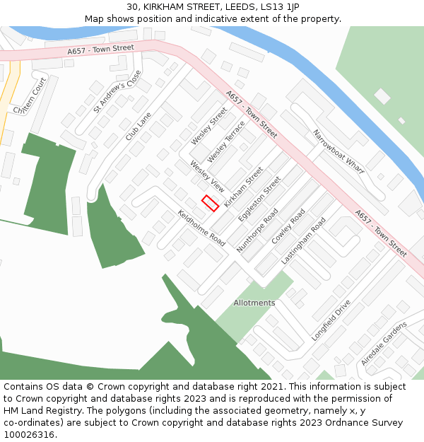30, KIRKHAM STREET, LEEDS, LS13 1JP: Location map and indicative extent of plot