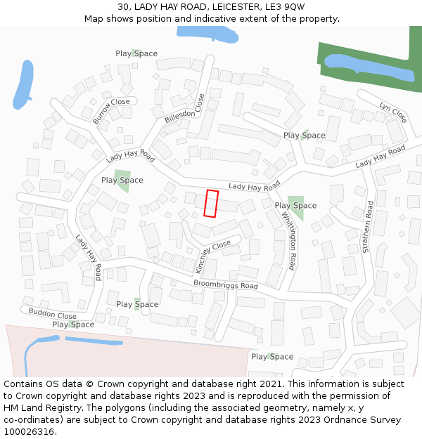 30, LADY HAY ROAD, LEICESTER, LE3 9QW: Location map and indicative extent of plot