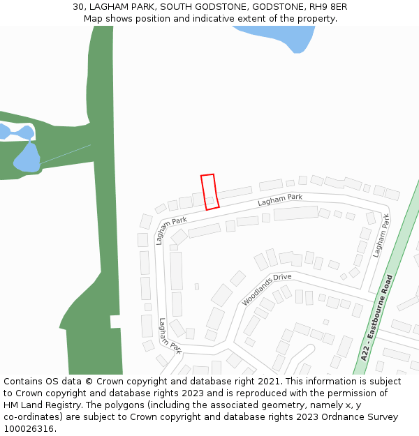 30, LAGHAM PARK, SOUTH GODSTONE, GODSTONE, RH9 8ER: Location map and indicative extent of plot