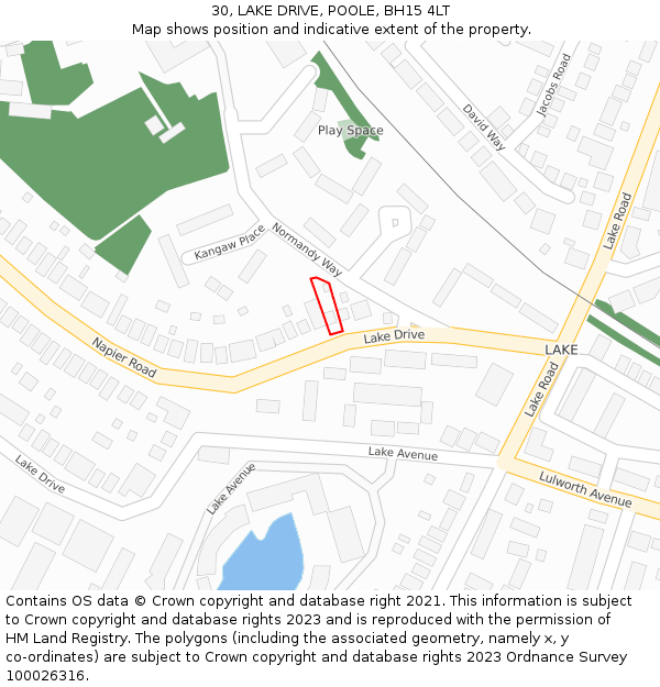 30, LAKE DRIVE, POOLE, BH15 4LT: Location map and indicative extent of plot