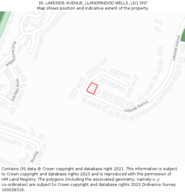 30, LAKESIDE AVENUE, LLANDRINDOD WELLS, LD1 5NT: Location map and indicative extent of plot