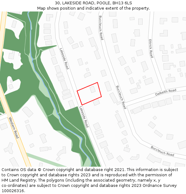 30, LAKESIDE ROAD, POOLE, BH13 6LS: Location map and indicative extent of plot