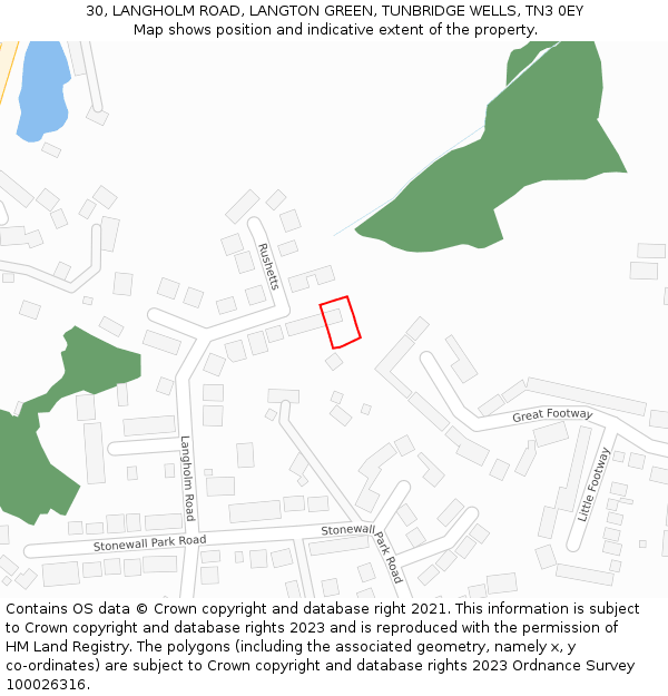 30, LANGHOLM ROAD, LANGTON GREEN, TUNBRIDGE WELLS, TN3 0EY: Location map and indicative extent of plot
