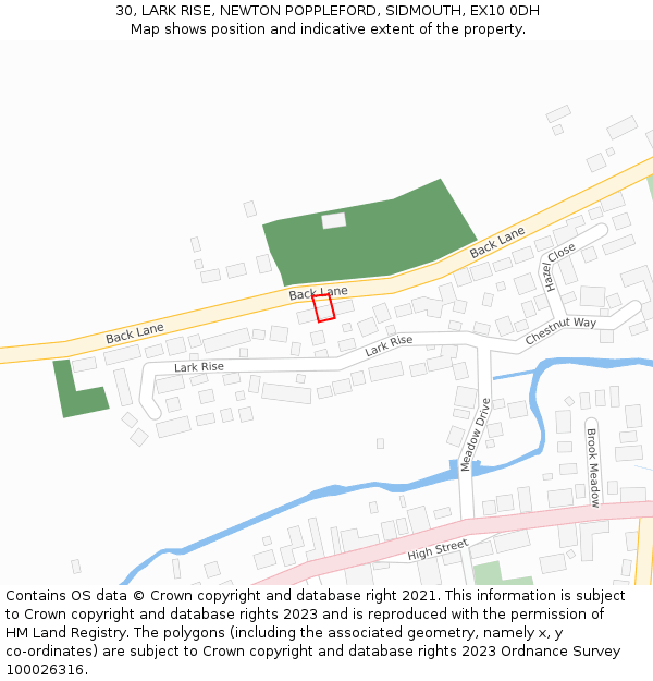 30, LARK RISE, NEWTON POPPLEFORD, SIDMOUTH, EX10 0DH: Location map and indicative extent of plot