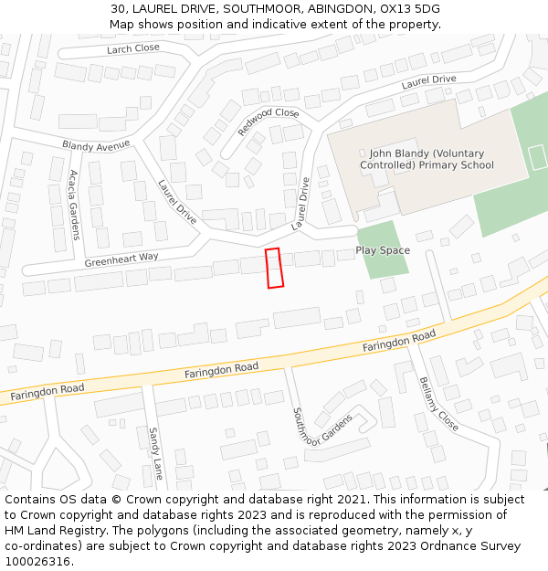 30, LAUREL DRIVE, SOUTHMOOR, ABINGDON, OX13 5DG: Location map and indicative extent of plot