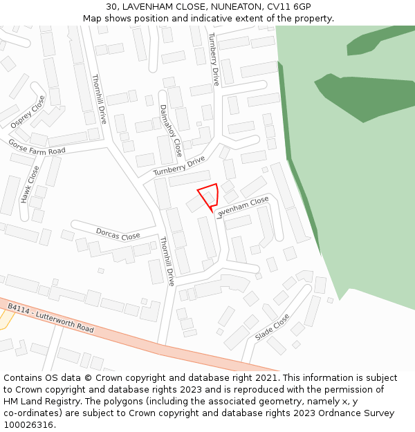 30, LAVENHAM CLOSE, NUNEATON, CV11 6GP: Location map and indicative extent of plot