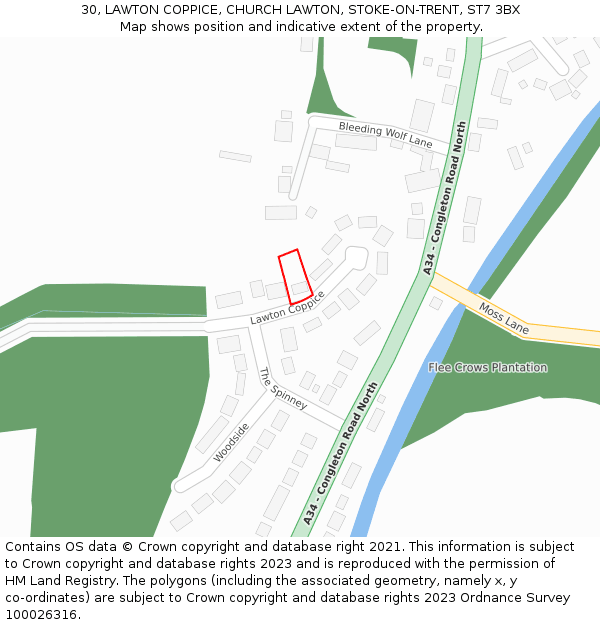 30, LAWTON COPPICE, CHURCH LAWTON, STOKE-ON-TRENT, ST7 3BX: Location map and indicative extent of plot