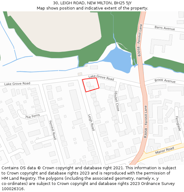 30, LEIGH ROAD, NEW MILTON, BH25 5JY: Location map and indicative extent of plot