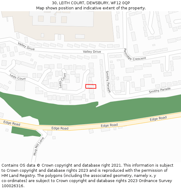 30, LEITH COURT, DEWSBURY, WF12 0QP: Location map and indicative extent of plot