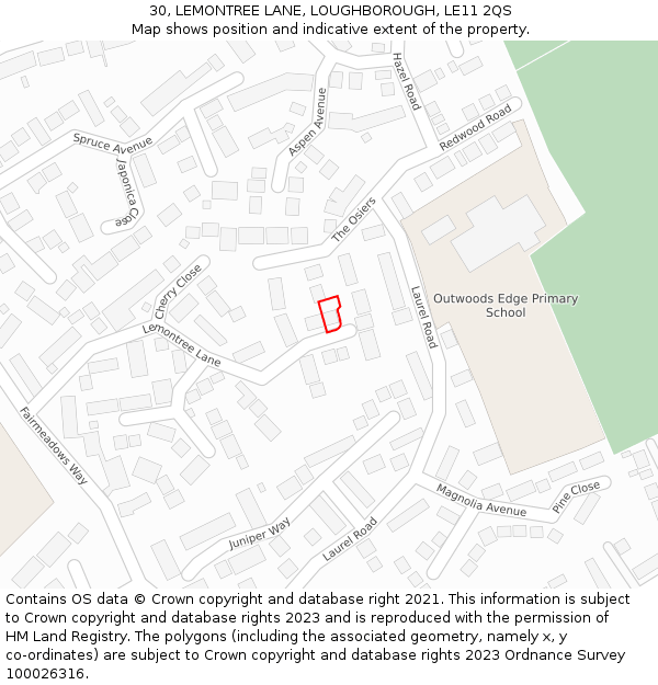 30, LEMONTREE LANE, LOUGHBOROUGH, LE11 2QS: Location map and indicative extent of plot
