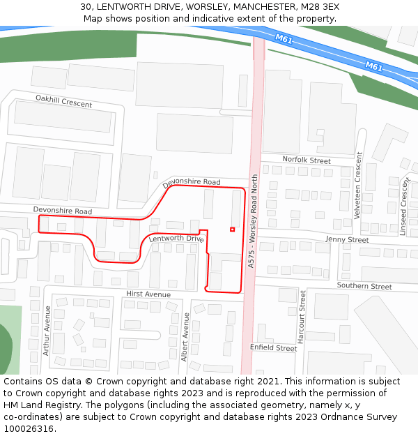 30, LENTWORTH DRIVE, WORSLEY, MANCHESTER, M28 3EX: Location map and indicative extent of plot