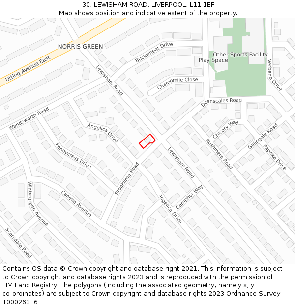 30, LEWISHAM ROAD, LIVERPOOL, L11 1EF: Location map and indicative extent of plot